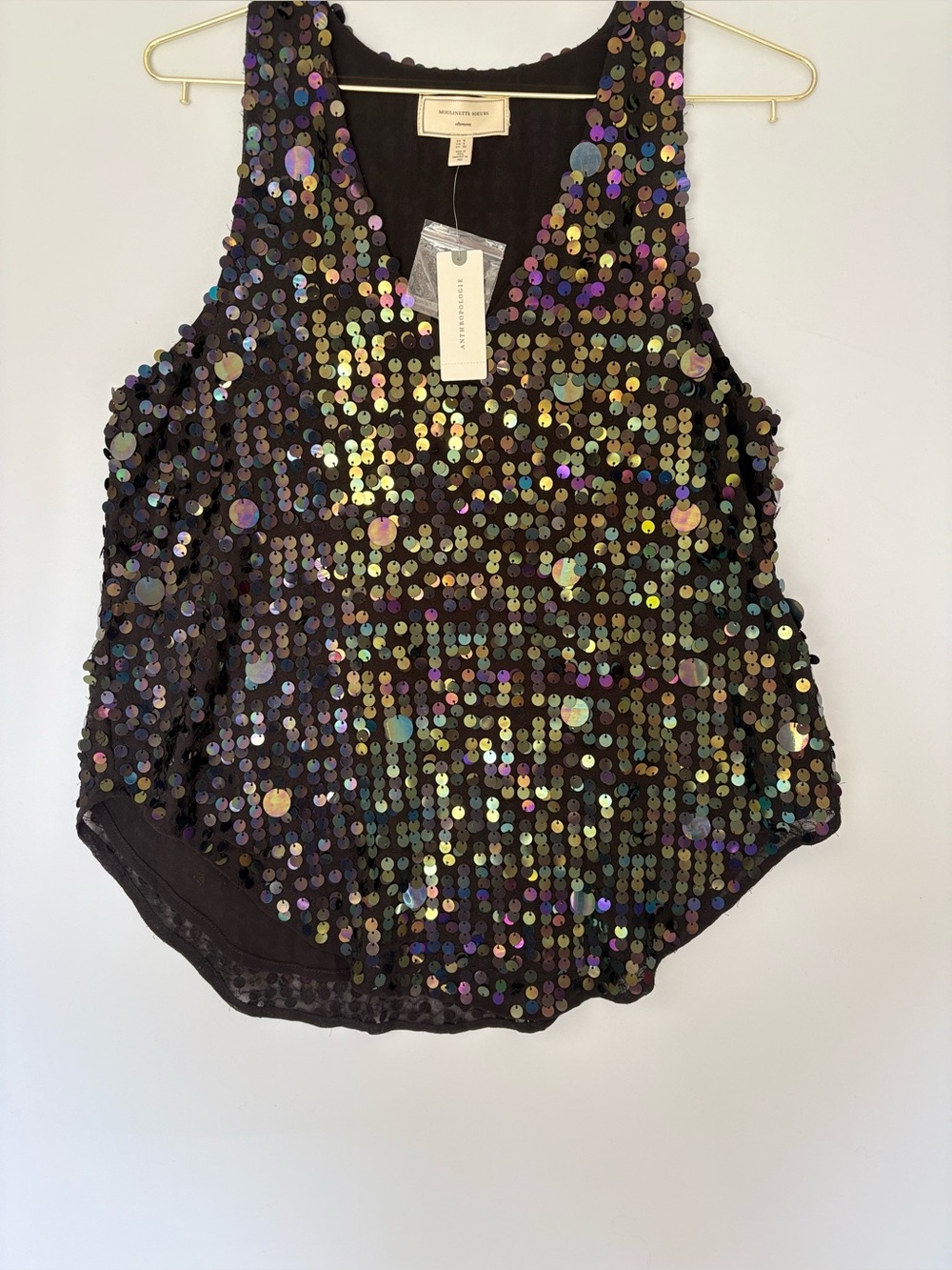 Anthropologie Moulinette Soeurs Black Sequin Tank Top Size 0 Party Holiday